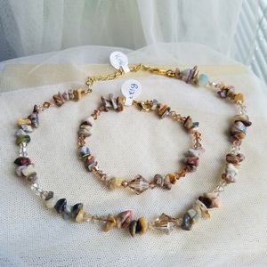 Swarovski Elements & Genuine Agate Gemstone Choker Necklace & Bracelet SET NWT